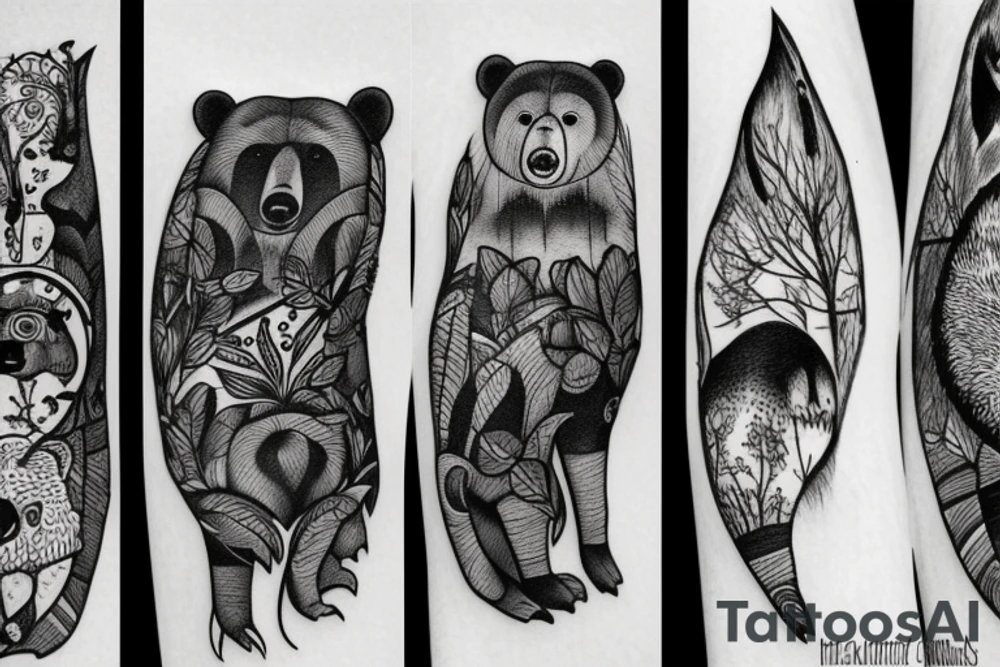 bear forest all hand tattoo idea