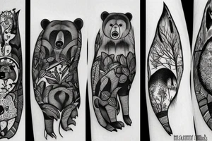 bear forest all hand tattoo idea