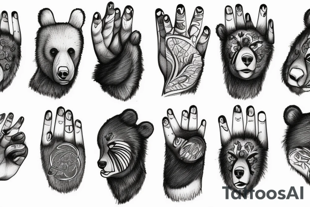 bear forest all hand tattoo idea