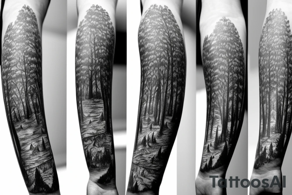 bear forest all hand tattoo idea