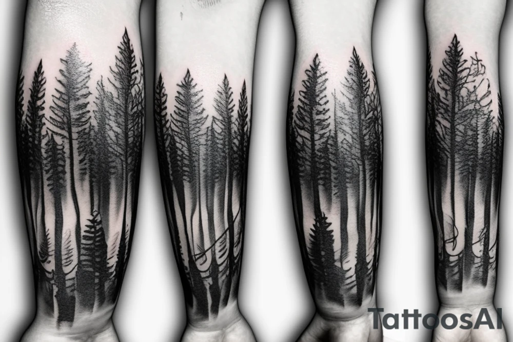 bear house fire forest full hand tattoo idea