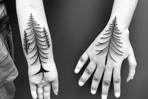bear house fire forest full hand tattoo idea