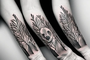bear house fire forest full hand tattoo idea