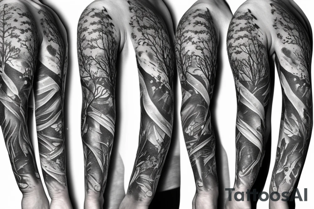 bear house fire forest full sleeve tattoo tattoo idea