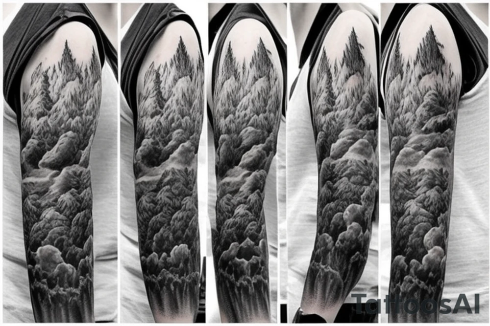 bear house fire forest full sleeve tattoo tattoo idea