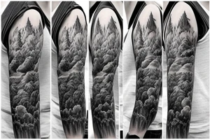 bear house fire forest full sleeve tattoo tattoo idea