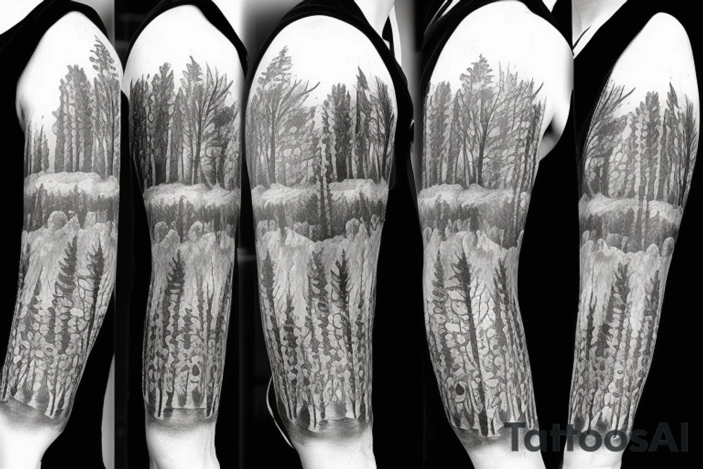 bear house fire forest full sleeve tattoo tattoo idea