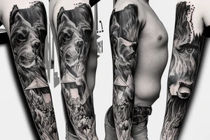 bear house fire forest full sleeve tattoo tattoo idea
