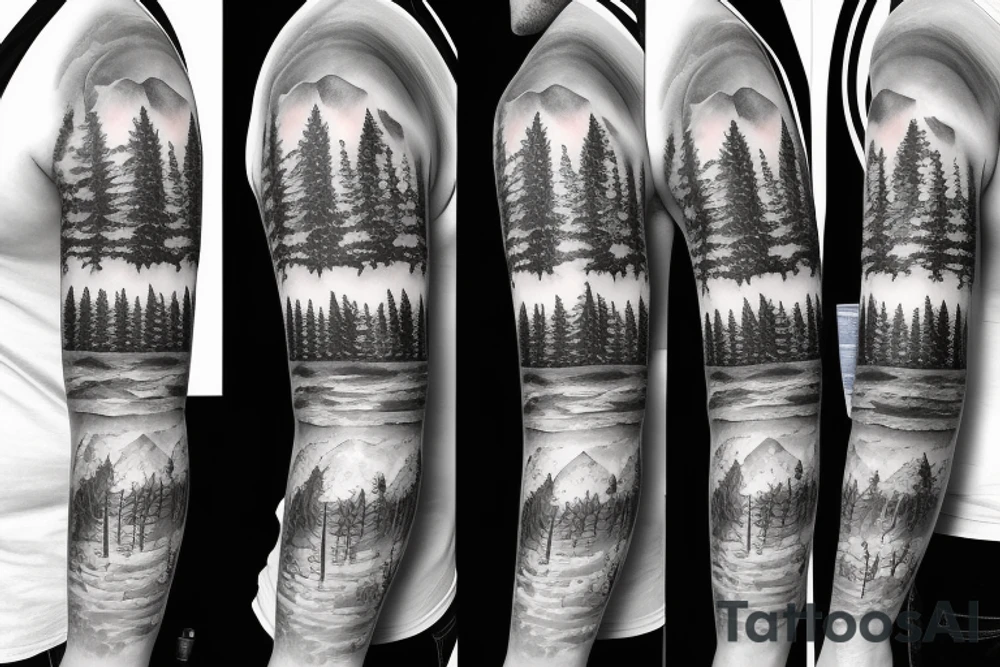 bear house fire forest full sleeve tattoo tattoo idea