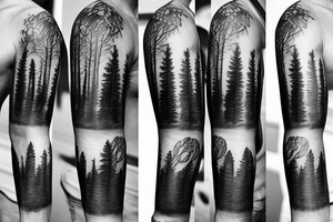 bear house fire forest full sleeve tattoo tattoo idea