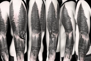 bear house fire forest full sleeve tattoo tattoo idea