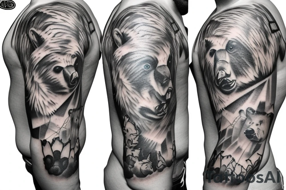 angry bear ffull sleeve tattoo tattoo idea