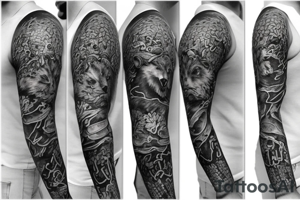 angry bear ffull sleeve tattoo tattoo idea