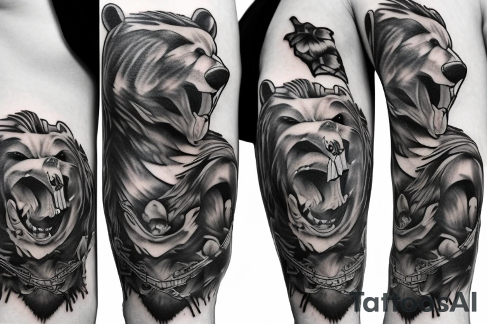 angry bear ffull sleeve tattoo tattoo idea