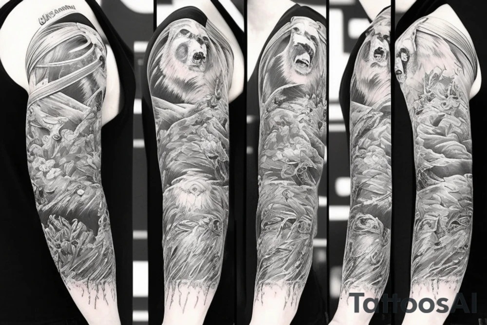 angry bear full sleeve tattoo tattoo idea