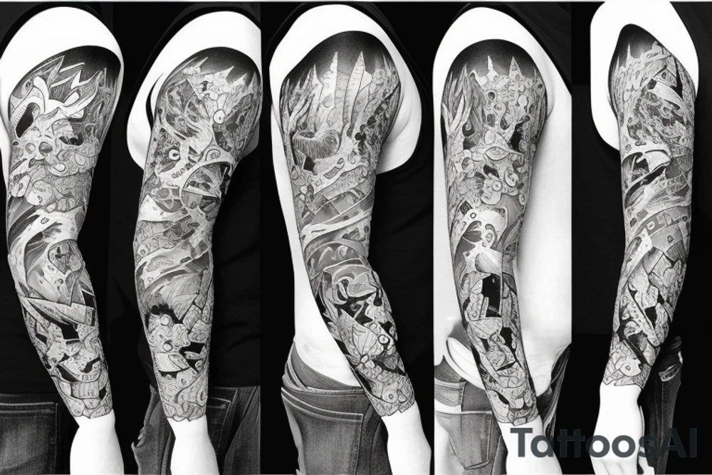 angry bear full sleeve tattoo tattoo idea