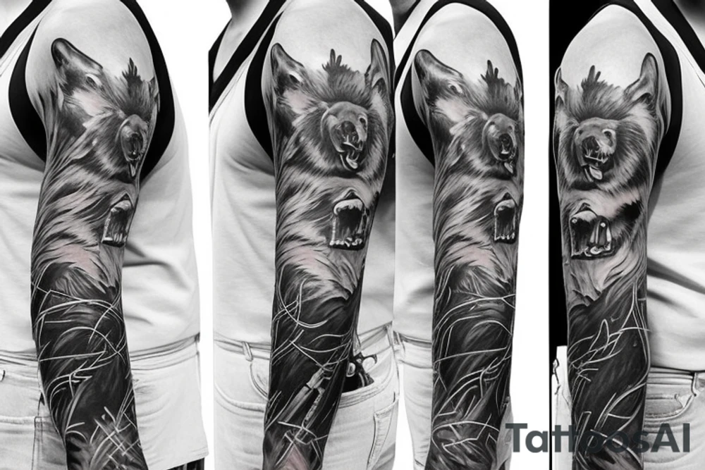 angry bear full sleeve tattoo tattoo idea