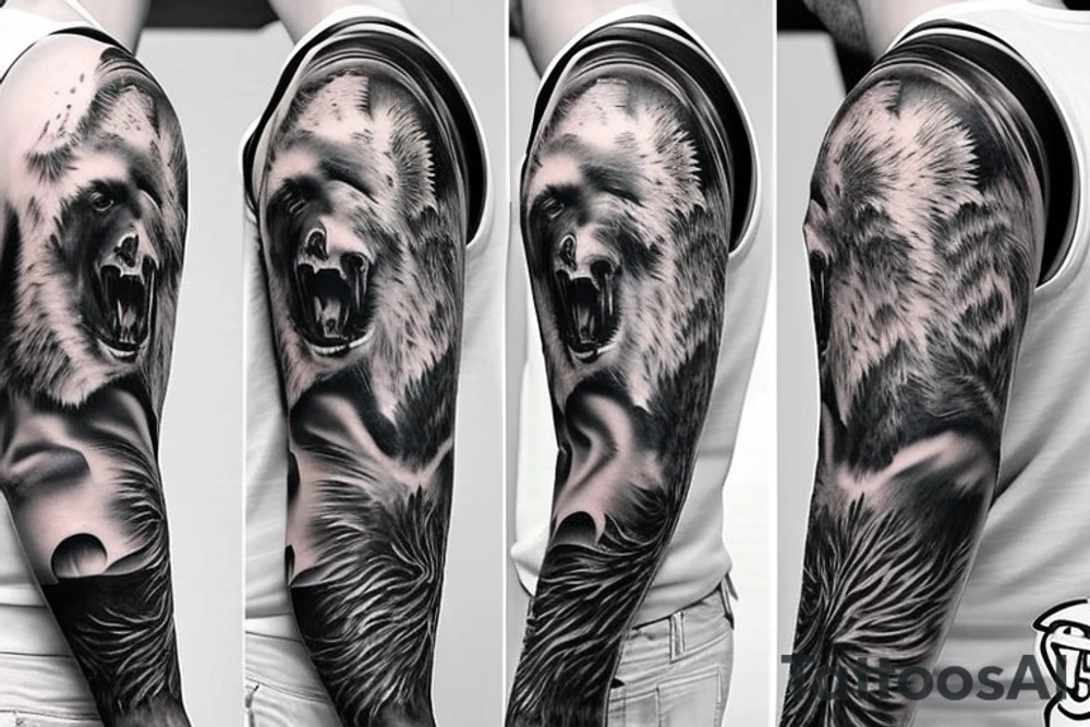 angry bear full sleeve tattoo tattoo idea