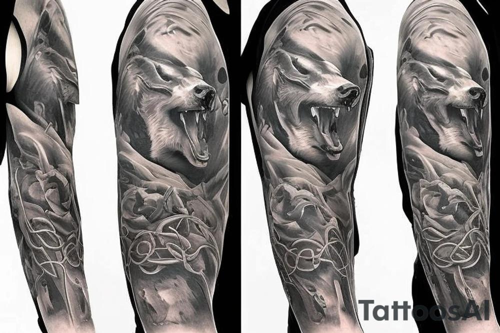 angry bear full sleeve tattoo tattoo idea