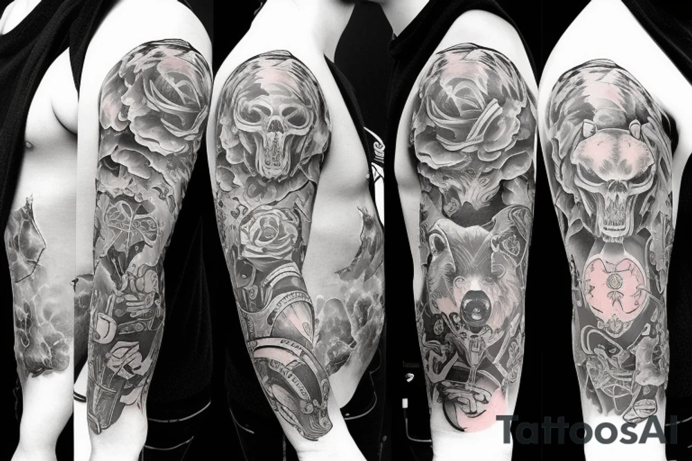 angry bear full sleeve tattoo tattoo idea