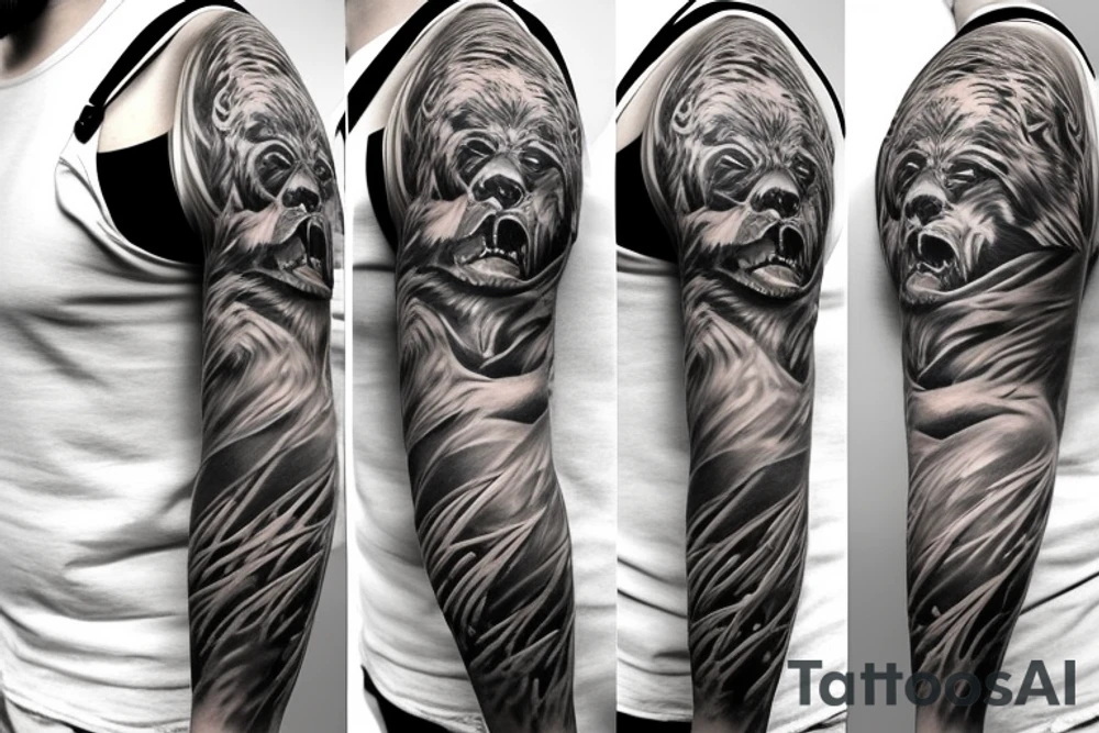 angry bear full sleeve tattoo tattoo idea