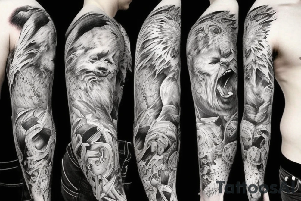 angry bear full sleeve tattoo tattoo idea