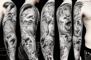 angry bear full sleeve tattoo tattoo idea
