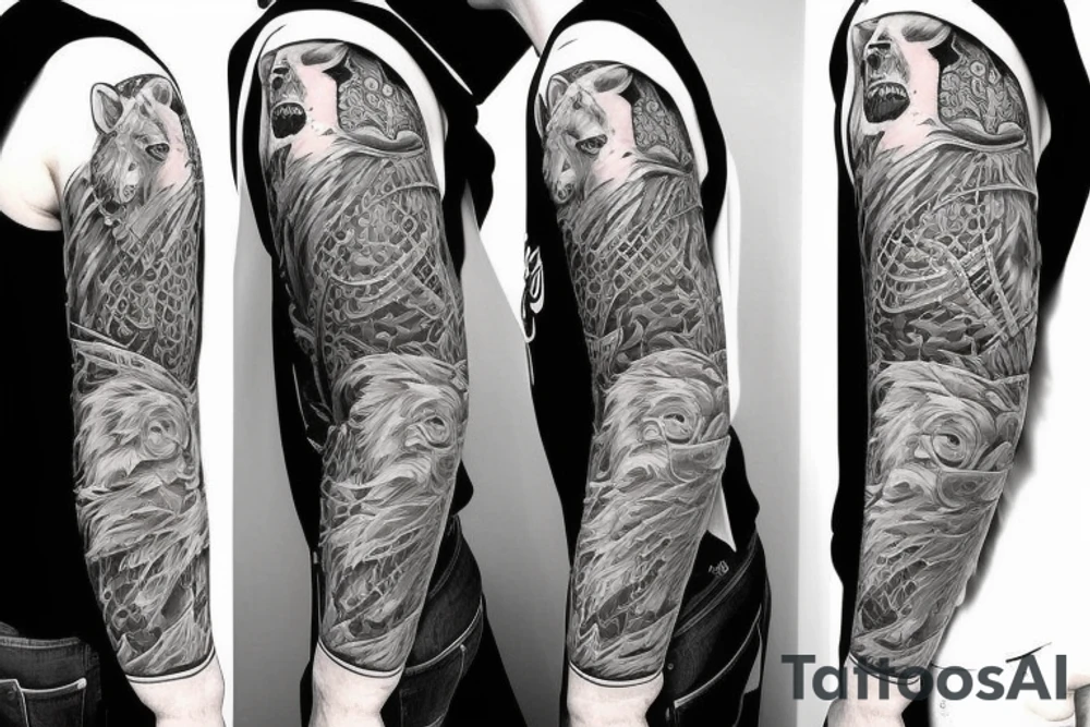 angry bear full sleeve tattoo tattoo idea