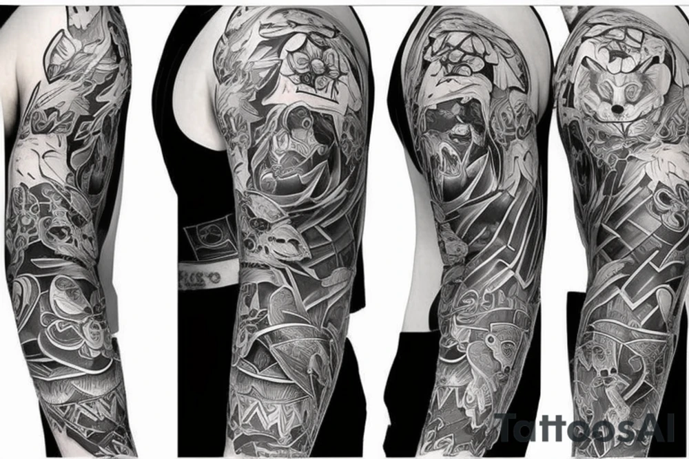 angry bear full sleeve tattoo tattoo idea
