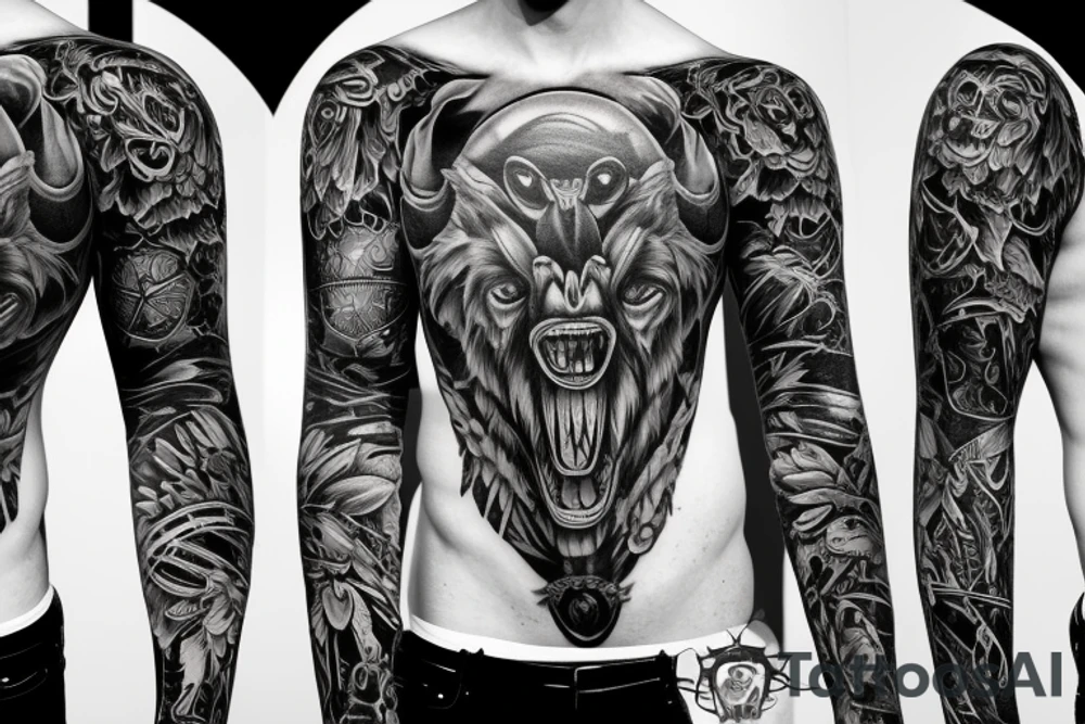 angry bear full sleeve tattoo tattoo idea