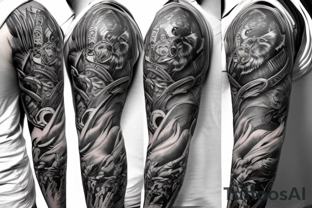 angry bear full sleeve tattoo tattoo idea