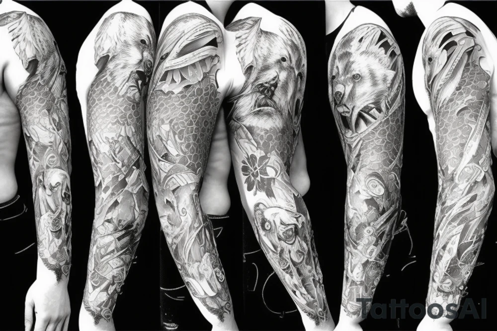 angry bear full sleeve tattoo tattoo idea