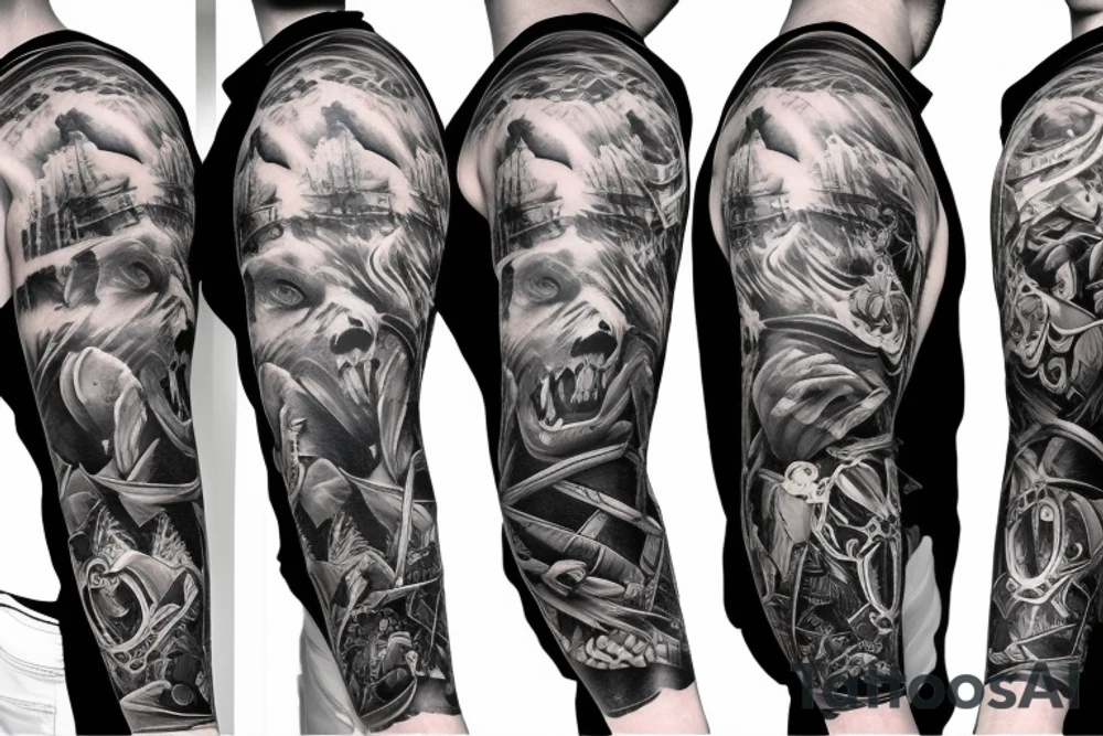 angry bear full sleeve tattoo tattoo idea