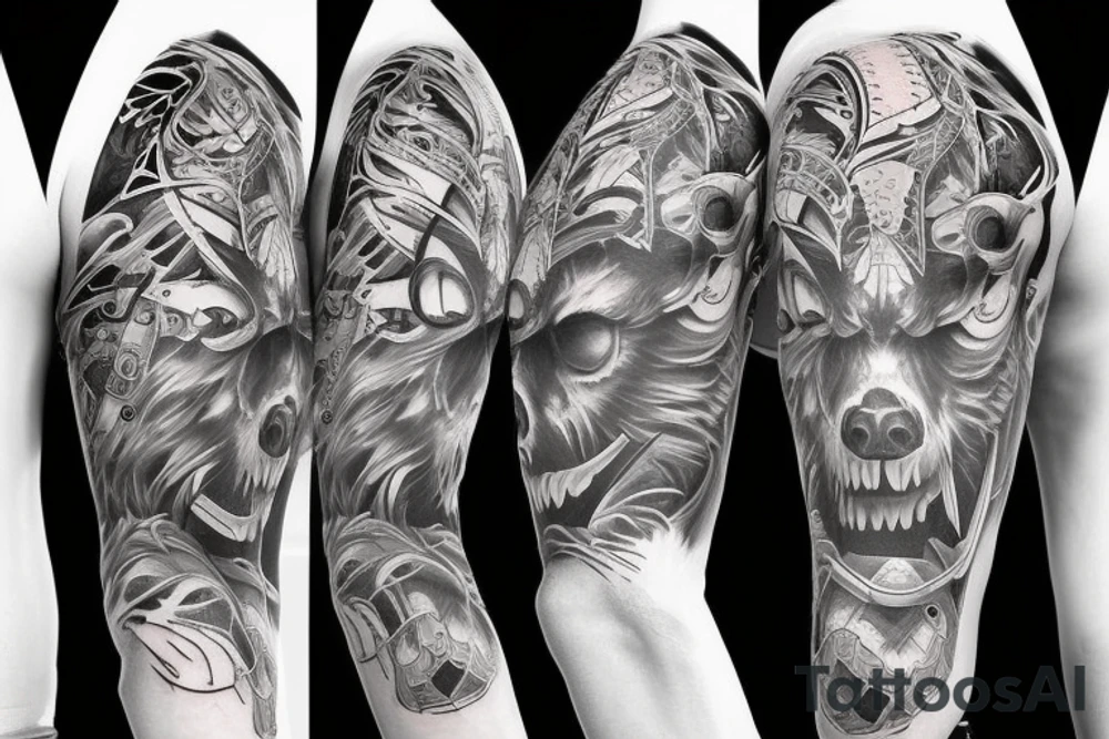 angry bear full sleeve tattoo tattoo idea