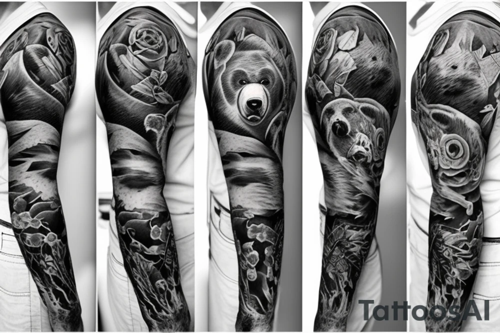 furious bear full sleeve tattoo tattoo idea