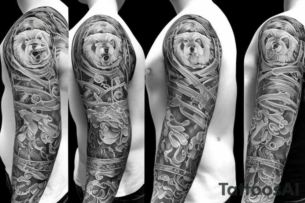 furious bear full sleeve tattoo idea