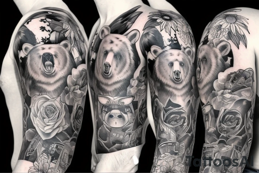 furious bear full sleeve tattoo idea