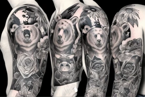 furious bear full sleeve tattoo idea