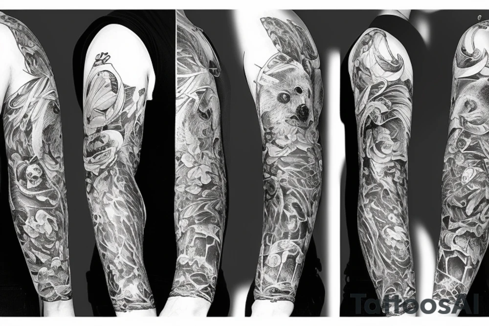 furious bear full sleeve tattoo idea