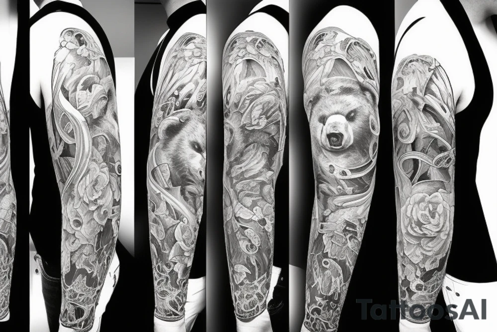 furious bear full sleeve tattoo idea