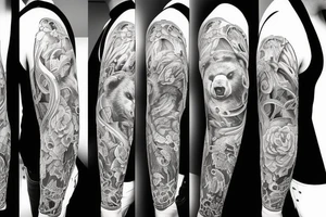 furious bear full sleeve tattoo idea