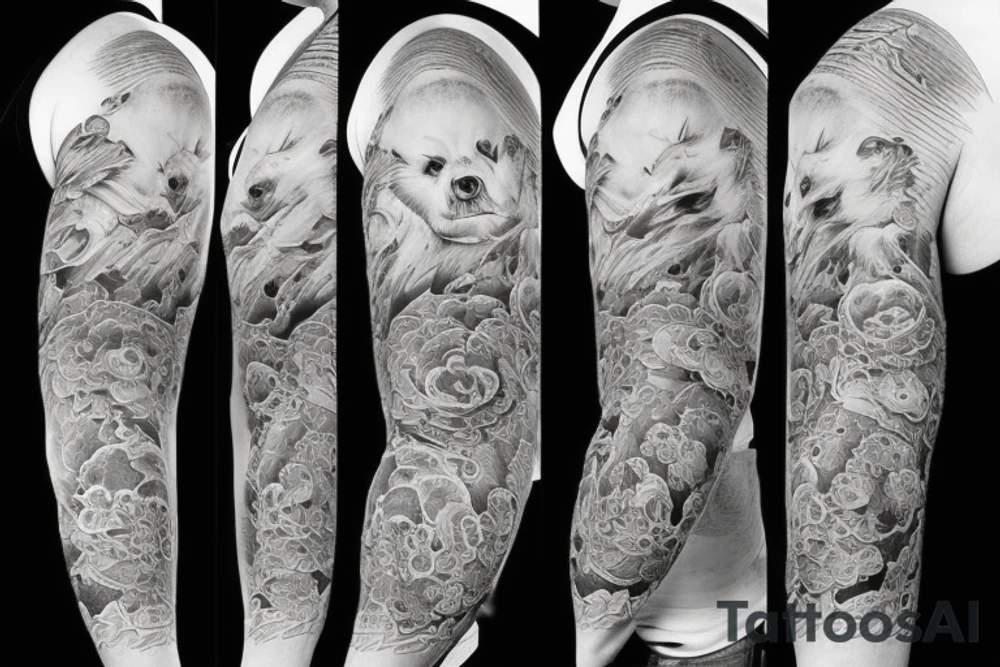 furious bear full sleeve tattoo idea