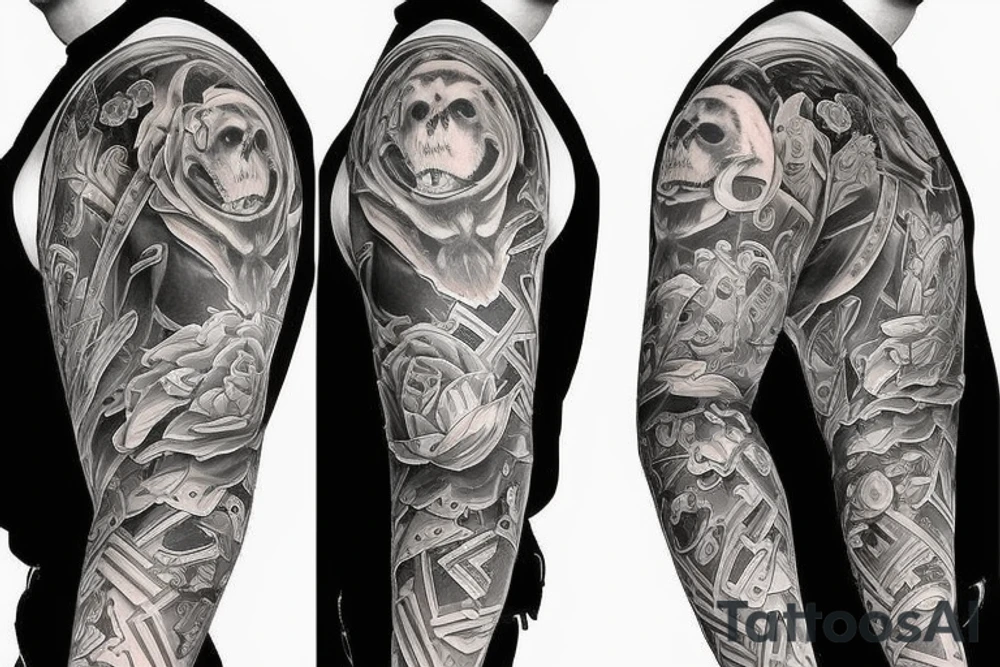 furious bear full sleeve tattoo idea