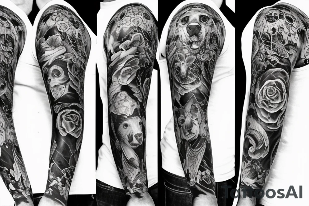 furious bear full sleeve tattoo idea