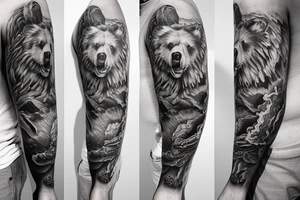 furious bear full sleeve tattoo idea