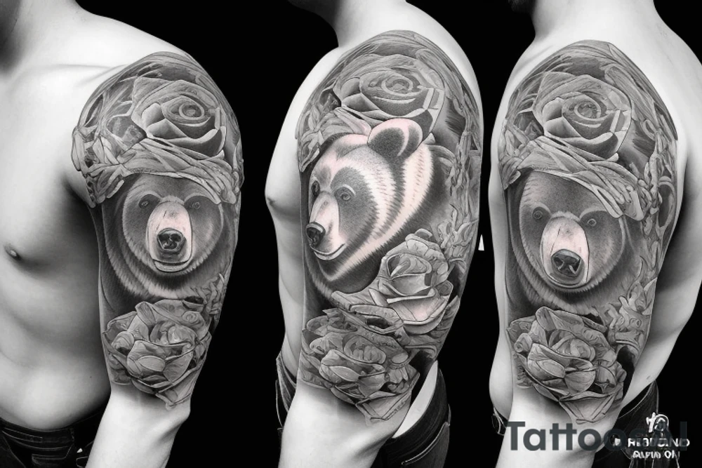 furious bear full sleeve tattoo idea
