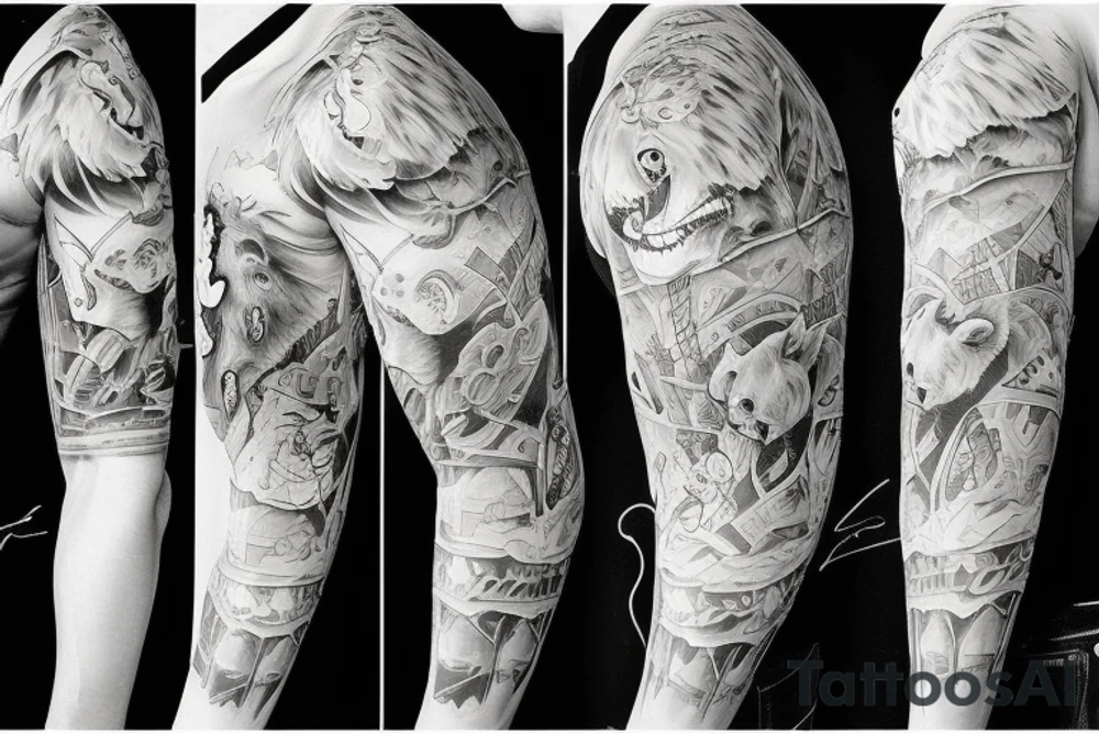 furious bear full sleeve tattoo idea