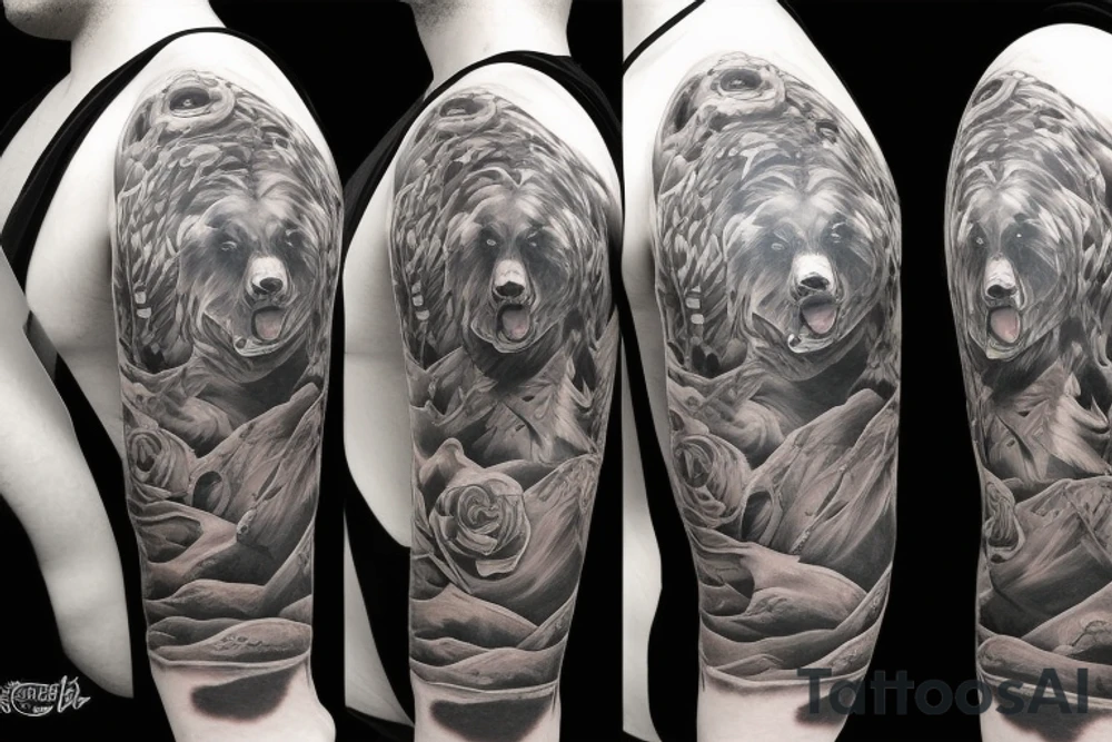 furious bear full sleeve tattoo idea