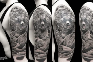furious bear full sleeve tattoo idea