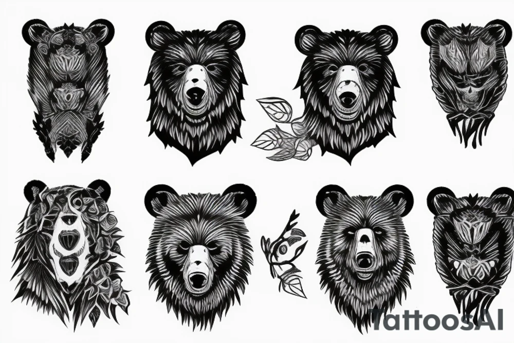 furious bear full sleeve tattoo idea